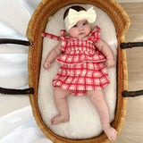 Ruffle Frill Romper- Red Plaid