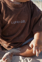 Terry Logo Tee Romper- Chocolate + Sky