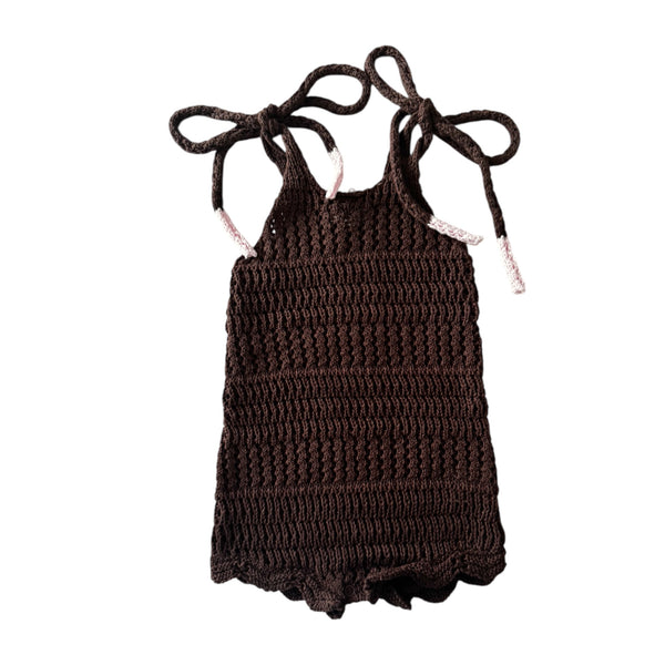 Crochet Tie Romper - Espresso