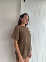 Womens Crochet Beach Tee | Pecan