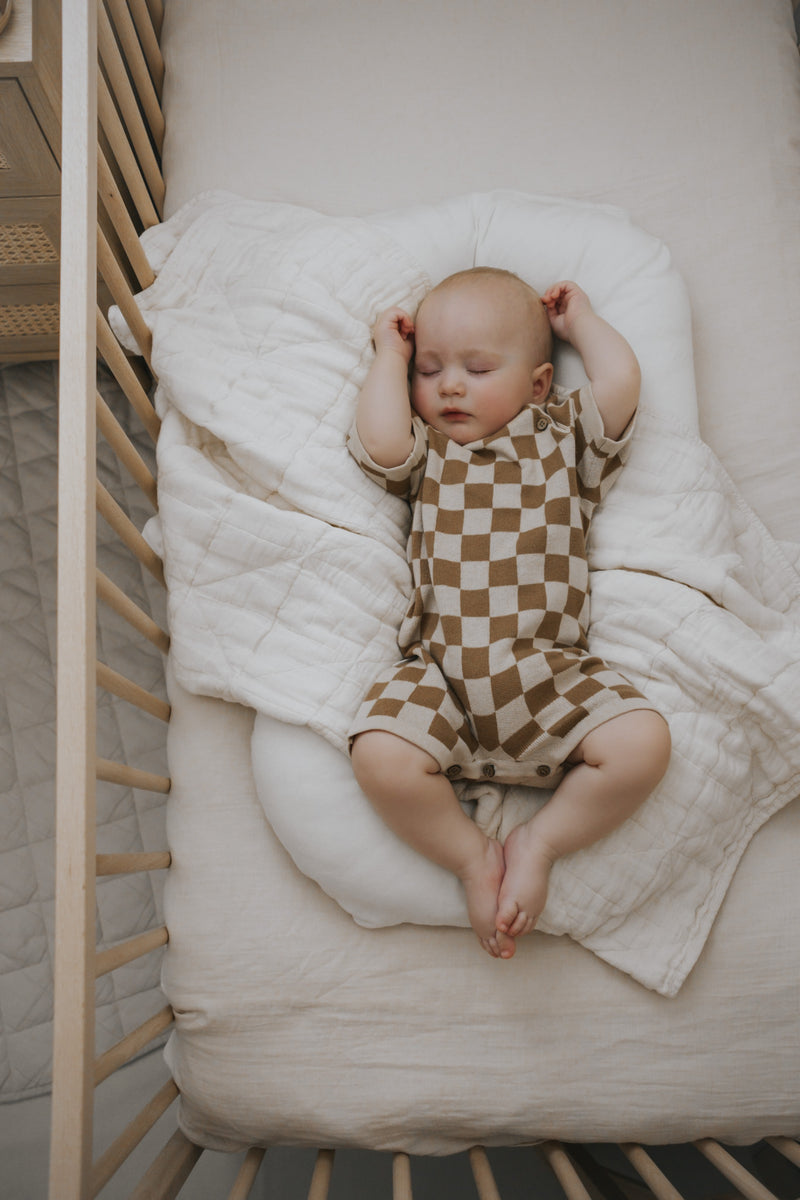 Lupa and Sol Check Romper | Brown on Oat