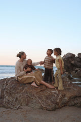 Kids Linen Racer Pants - Espresso + Natural