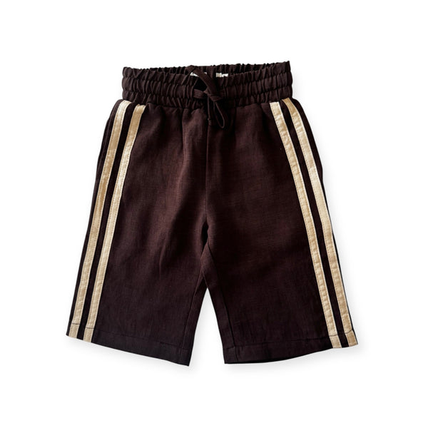 Kids Linen Racer Pants - Espresso + Natural