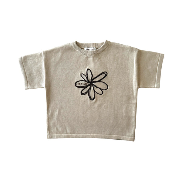 Flower Logo Embroidered Tee | Natural