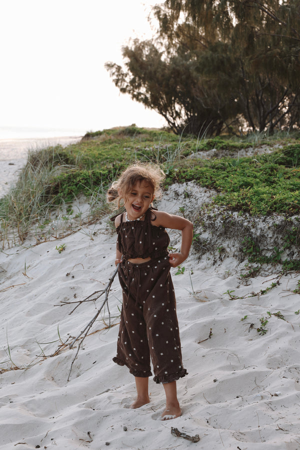 Linen Embroidered Pants - Espresso