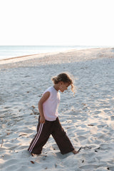 Kids Linen Racer Pants - Espresso + Blossom