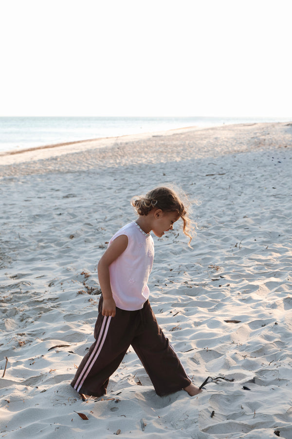 Kids Linen Racer Pants - Espresso + Blossom