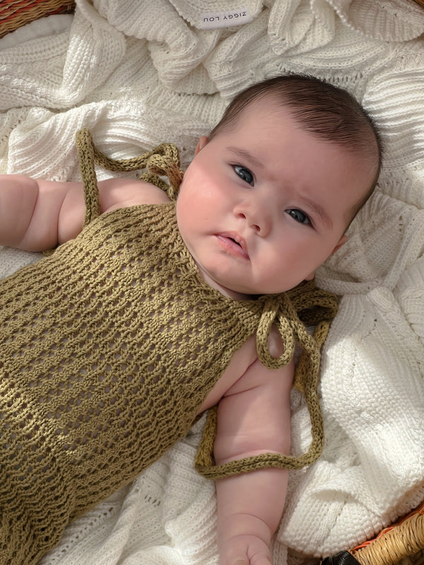 Crochet Tie Romper - Olive