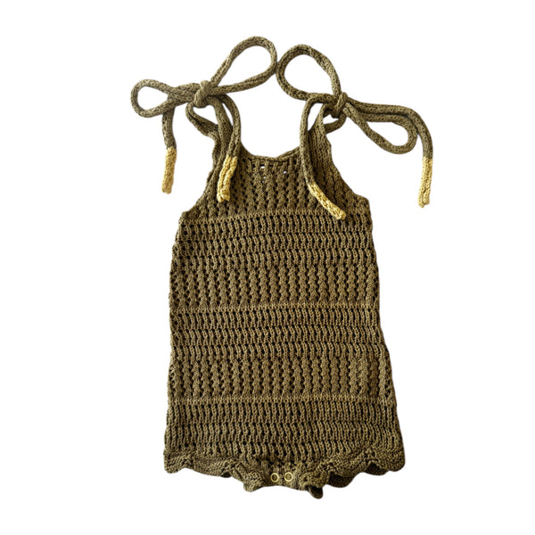 Crochet Tie Romper - Olive