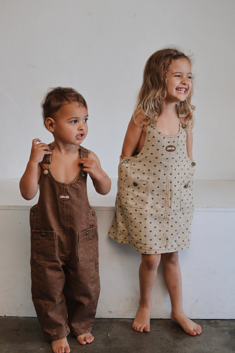 Vintage Denim Overal Dress - Hearts