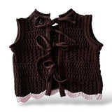 Crochet Tie Up Singlet - Espresso + Blossom