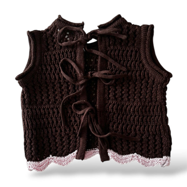 Crochet Tie Up Singlet - Espresso + Blossom