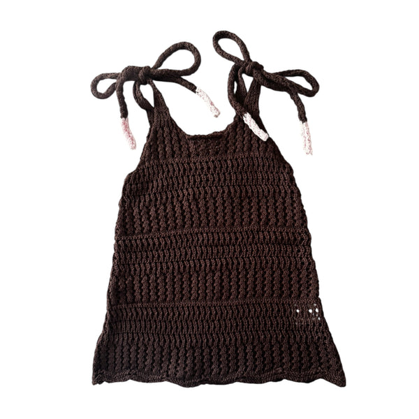 Crochet Tie Up Dress - Espresso