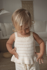 Crochet Tie Up Singlet Top | Buttermilk + Coconut Stripe