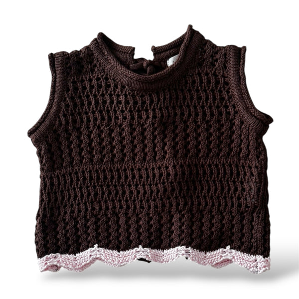 Crochet Tie Up Singlet - Espresso + Blossom