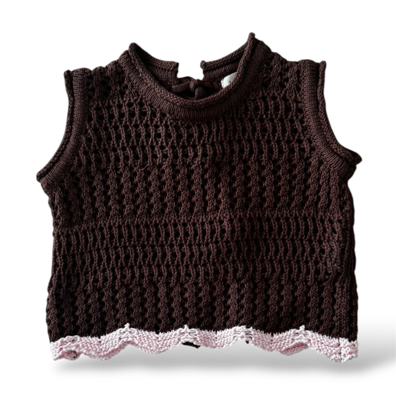 Crochet Tie Up Singlet - Espresso + Blossom