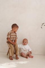 Kids Linen Racer Pants - Olive + Natural