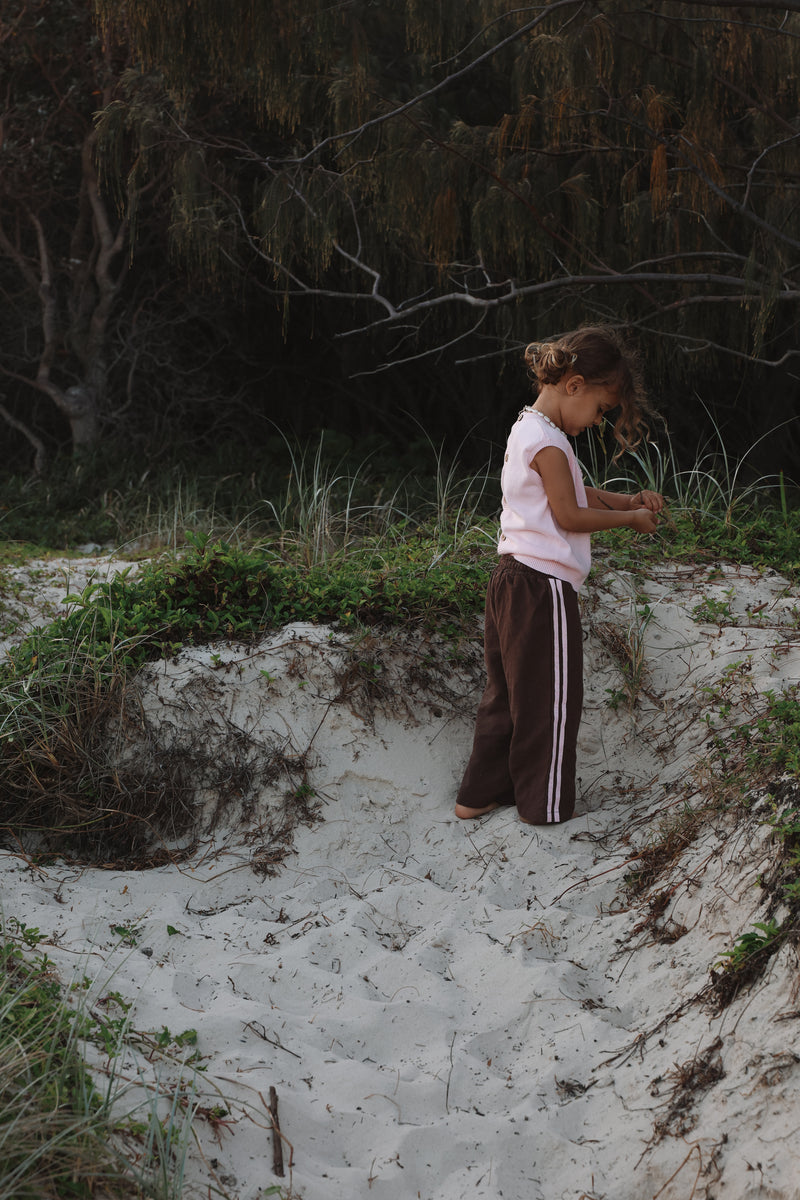 Kids Linen Racer Pants - Espresso + Blossom