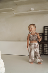 Gingham Ruffle Crop - Chocolate