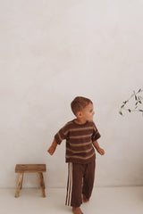 Kids Linen Racer Pants - Espresso + Natural