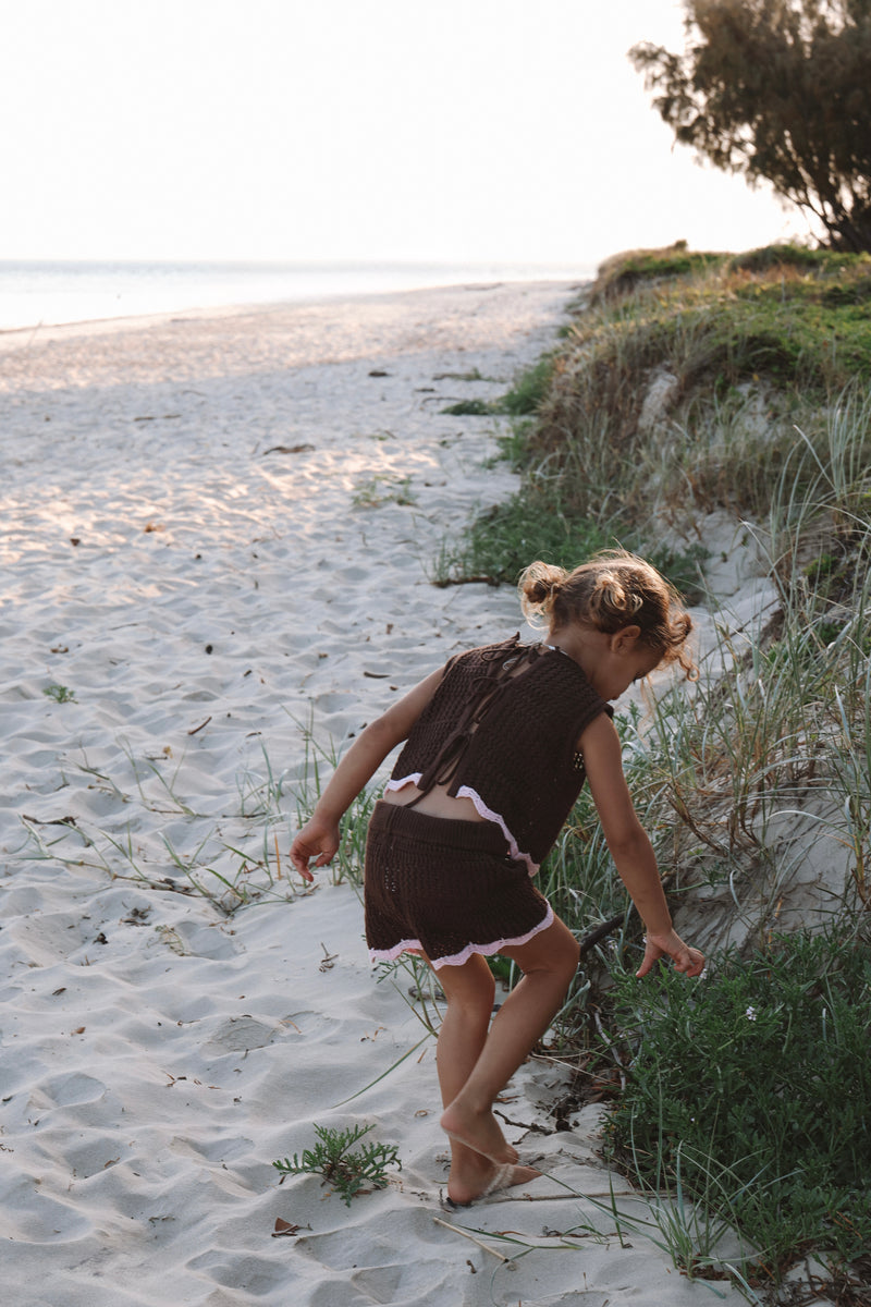 Crochet Shorts - Espresso + Blossom
