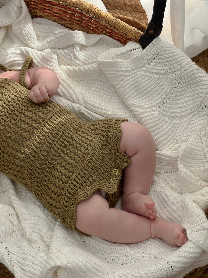 Crochet Tie Romper - Olive