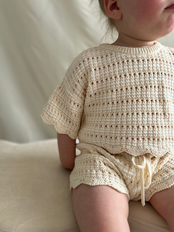 Crochet Shorts | Buttermilk + Coconut stripe