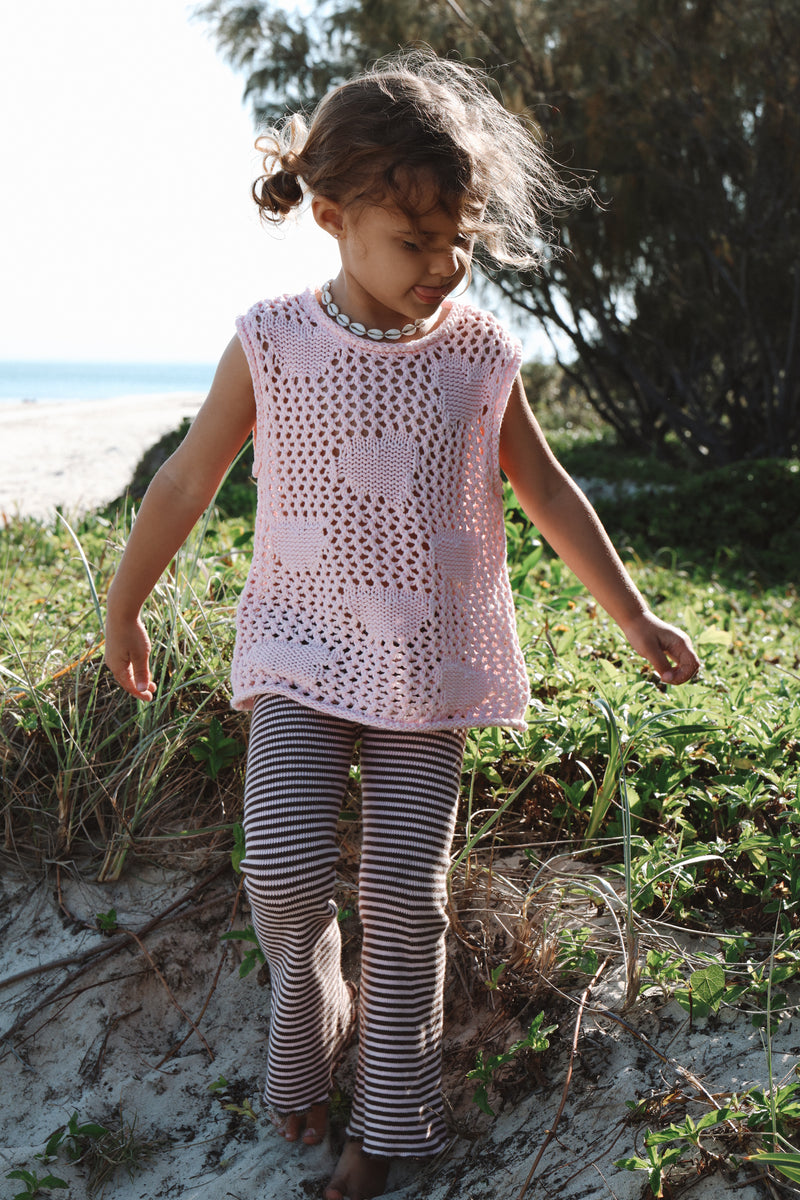 Flared Leggings - Espresso + Blossom Stripe