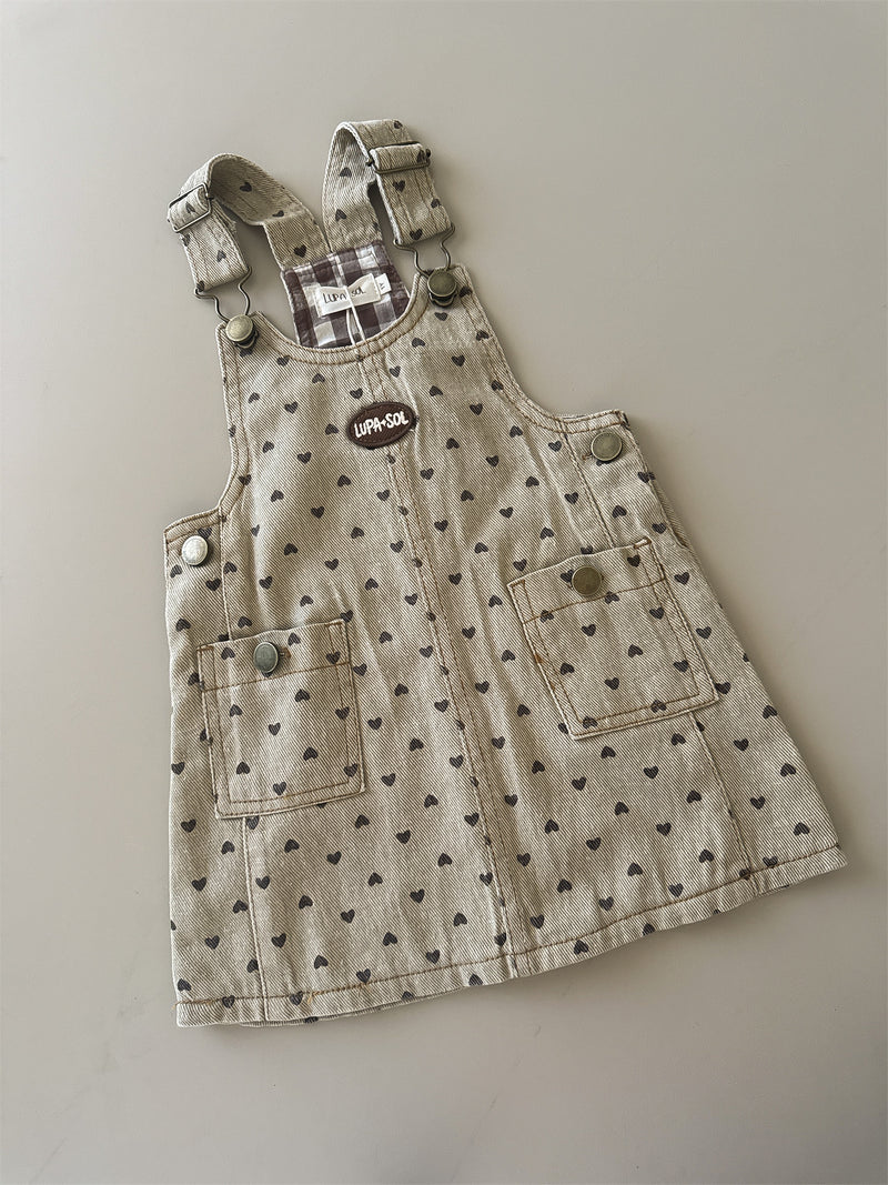 Vintage Denim Overal Dress - Hearts
