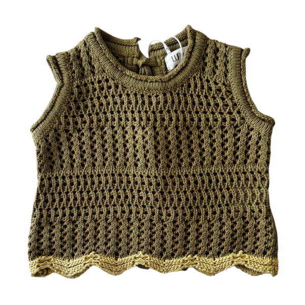 Crochet Tie Up Singlet - Olive + Butter