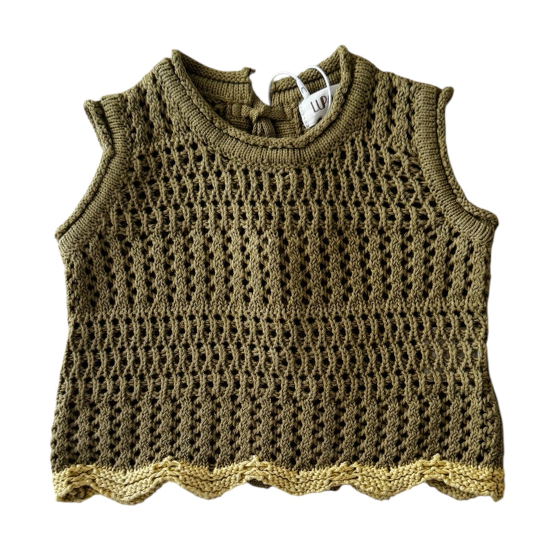 Crochet Tie Up Singlet - Olive + Butter