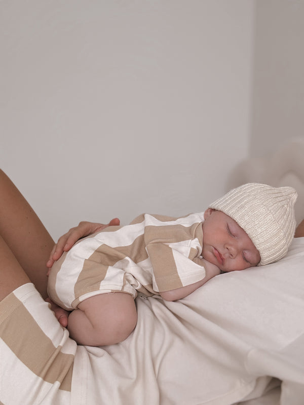 Stripes on Stripes Romper | Beige