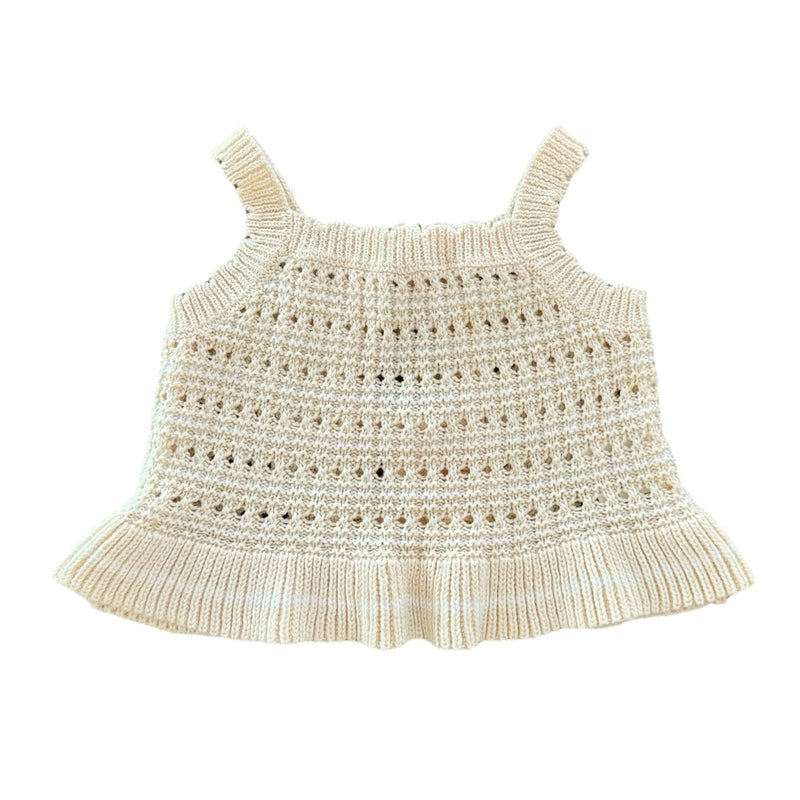 Crochet Tie Up Singlet Top | Buttermilk + Coconut Stripe