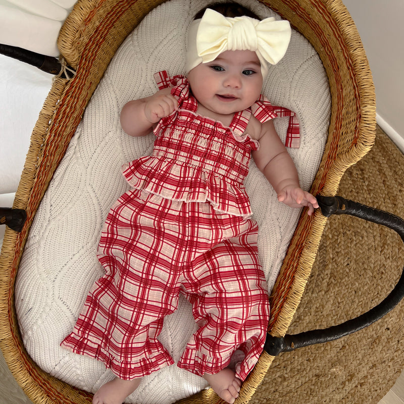 Plaid Frill Crop- Red