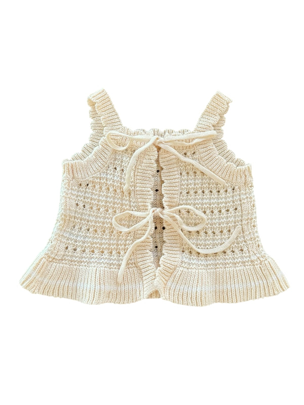 Crochet Tie Up Singlet Top | Buttermilk + Coconut Stripe