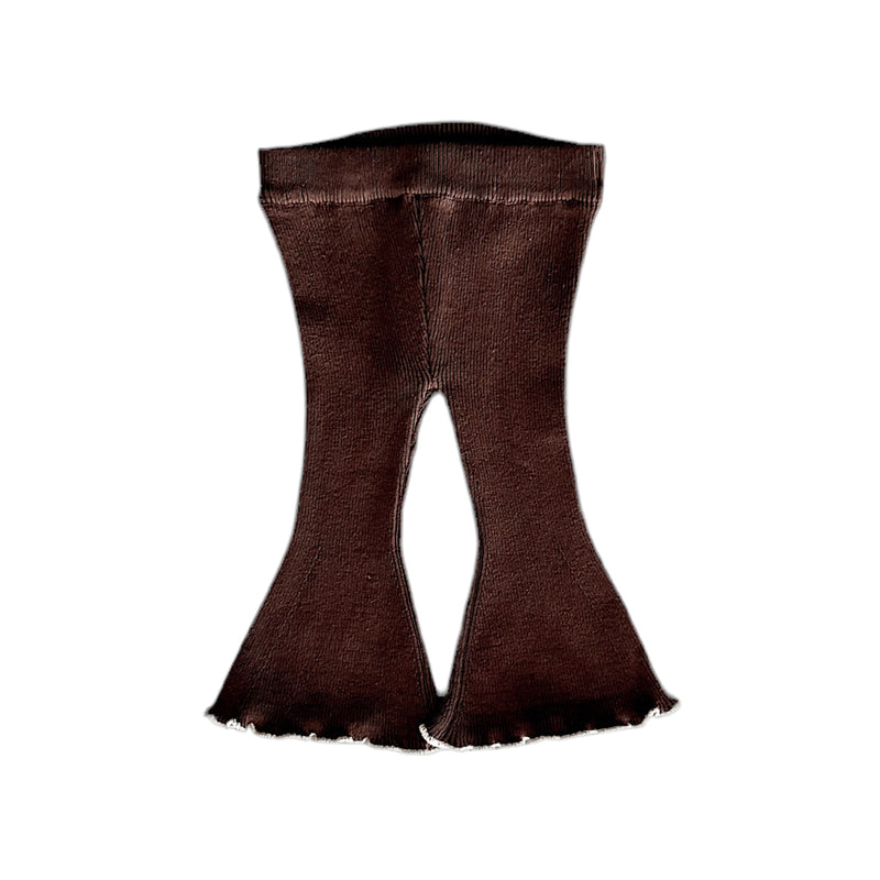 Flared Leggings - Carob with natural lettuce trim