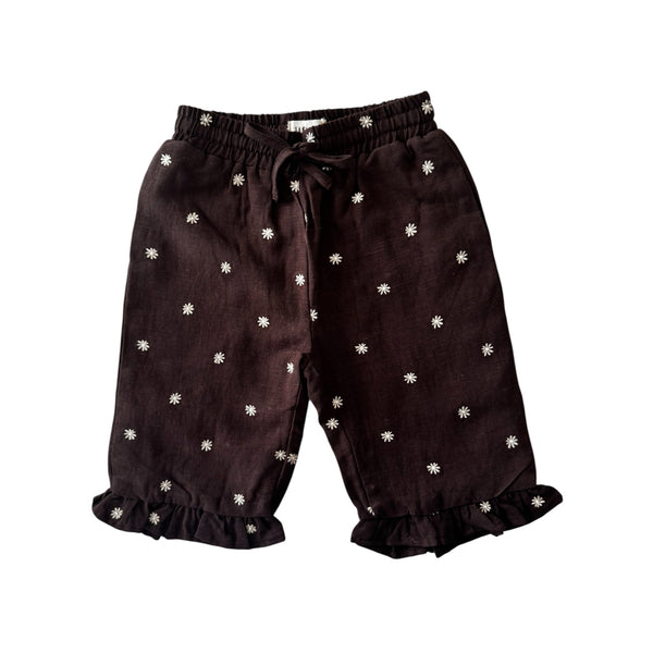 Linen Embroidered Pants - Espresso