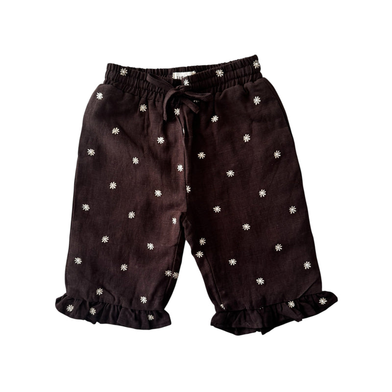 Linen Embroidered Pants - Espresso