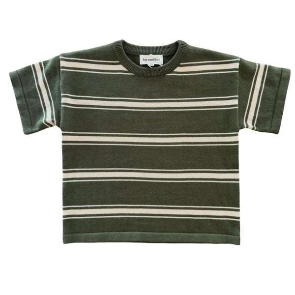 Basic Tee | Latte + Basil Stripe