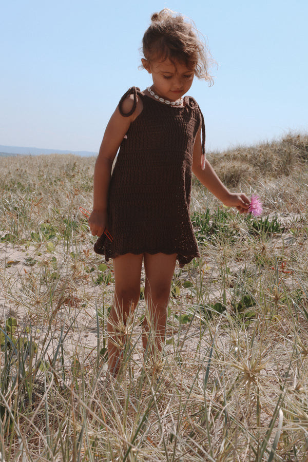 Crochet Tie Up Dress - Espresso