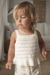 Crochet Tie Up Singlet Top | Buttermilk + Coconut Stripe