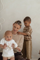 Kids Linen Racer Pants - Olive + Natural