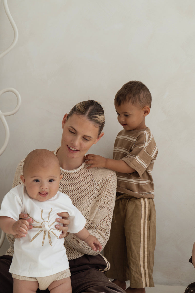 Kids Linen Racer Pants - Olive + Natural