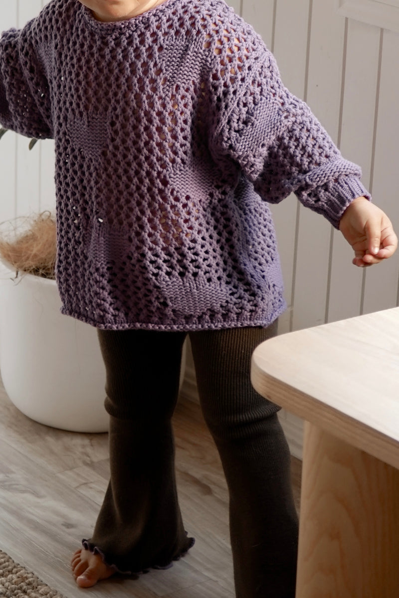 Flared Leggings - Bark with Grape Lettuce Trim