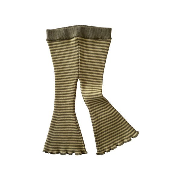 Flared Leggings - Olive + Butter Stripe