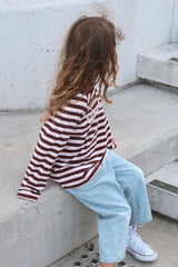Long Sleeve Stripe Tee- Peony + Berry