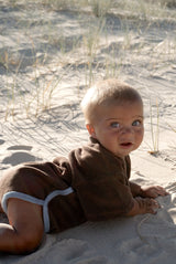 Terry Logo Tee Romper- Chocolate + Sky