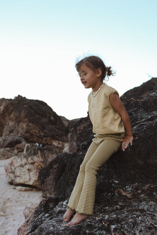 Flared Leggings - Olive + Butter Stripe