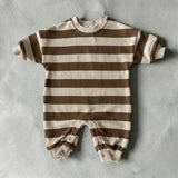 PRE ORDER French Terry Romper | Walnut Stripe