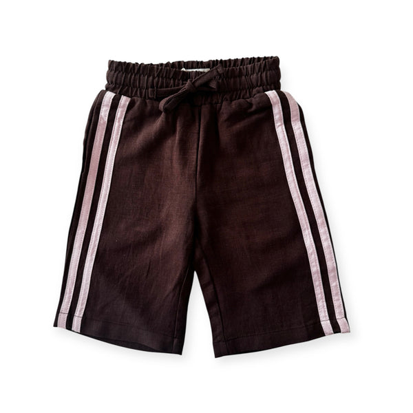 Kids Linen Racer Pants - Espresso + Blossom